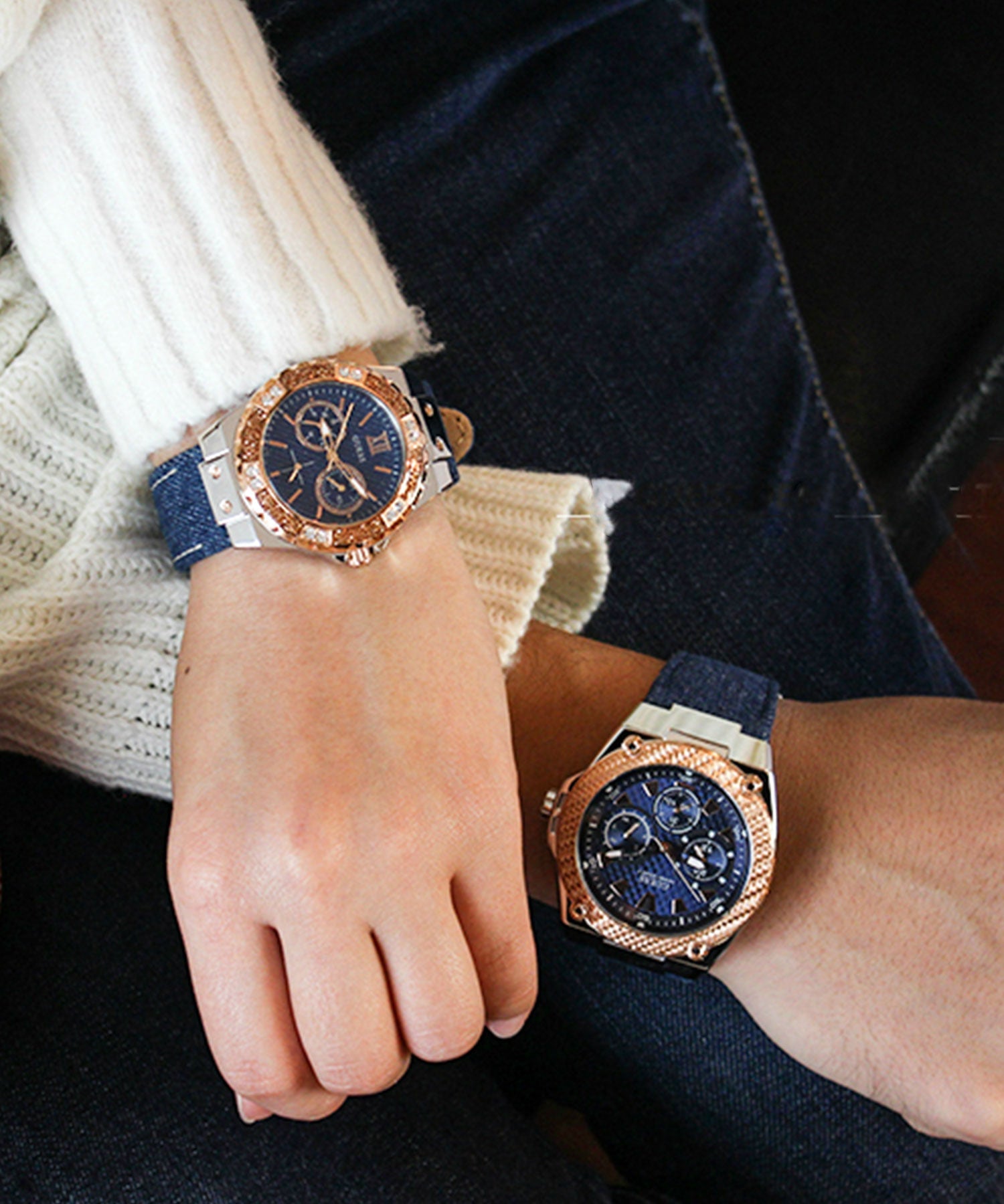  Shop Authentic Guess Legacy Analog Blue Dial Blue Denim Strap Watch for Men - W1058G1 - Luxxuri