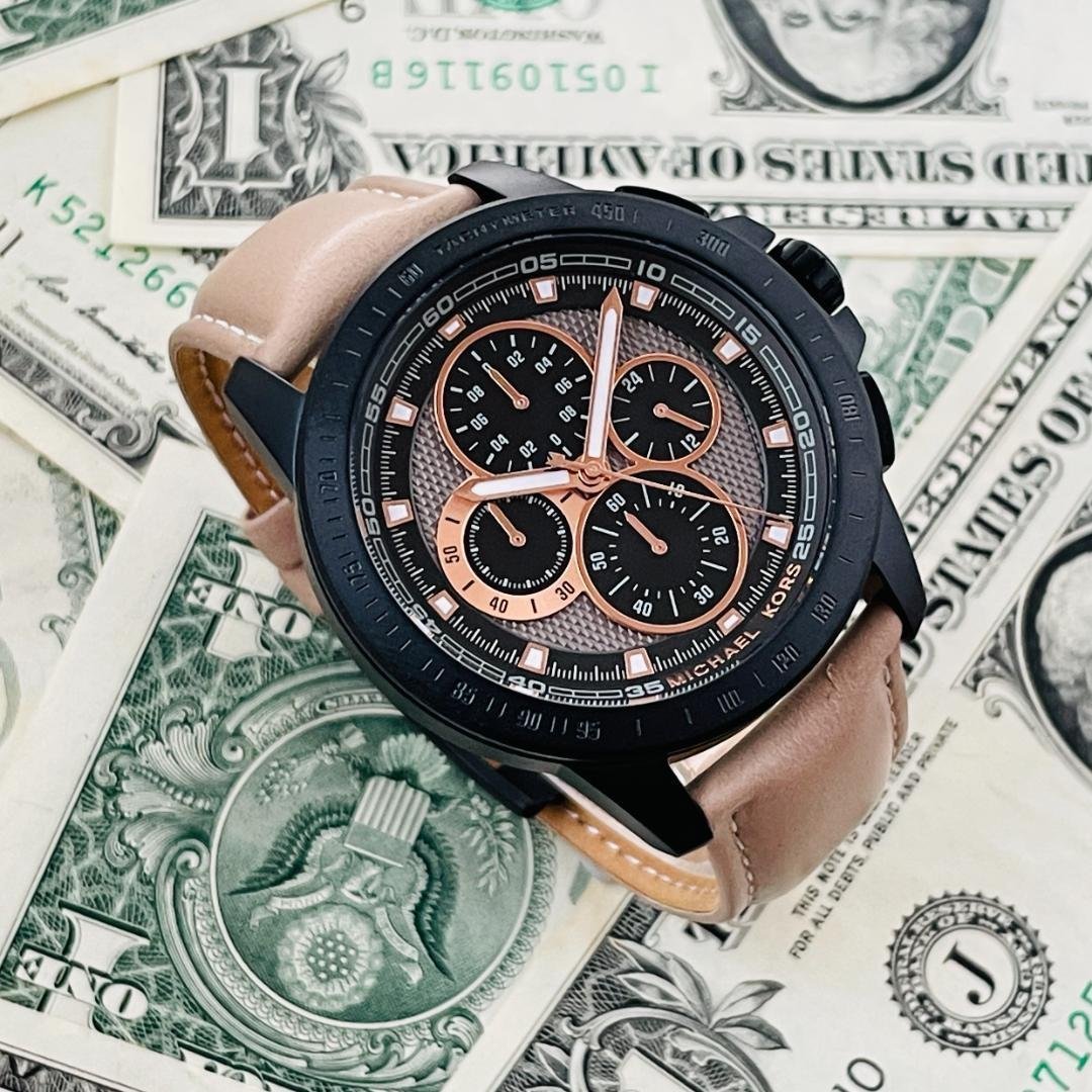  Shop Authentic Michael Kors Ryker Chronograph Black Dial Beige Leather Strap Watch For Men - MK8520 - Luxxuri