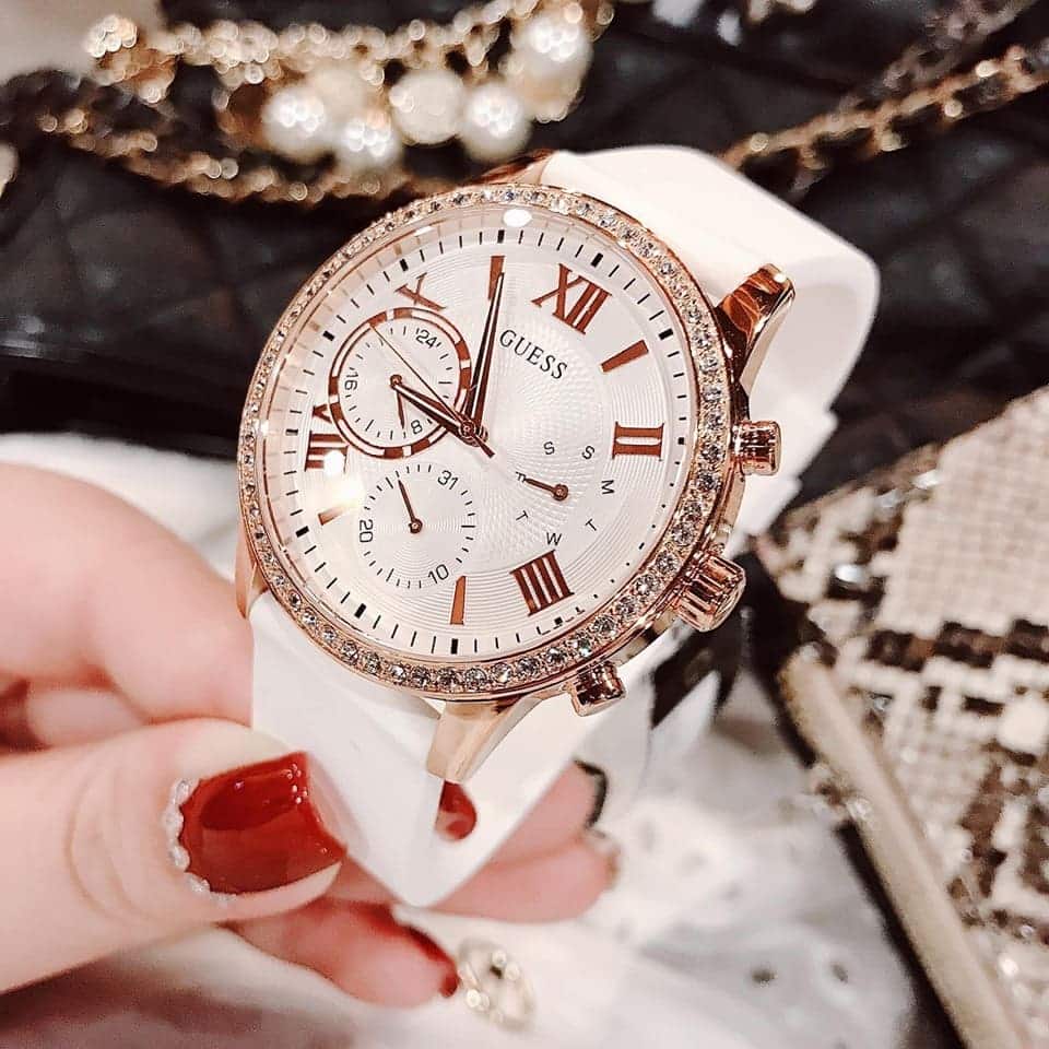 Guess Solar White Dial White Rubber Strap Watch For Women - W1135L1