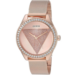  Shop Authentic Guess Tri Glitz Quartz Diamonds Rose Gold Dial Rose Gold Mesh Bracelet Watch For Women - W1142L4 - Luxxuri