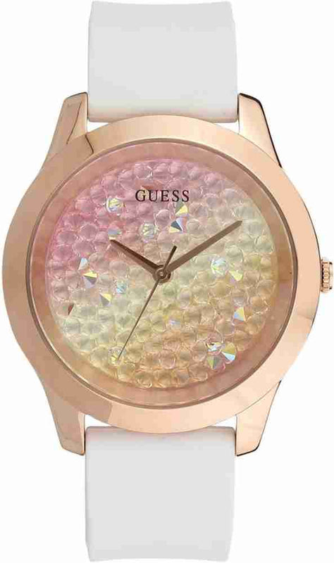  Shop Authentic Guess Crush Crystals Gold Dial White Rubber Strap Watch for Women - W1223L3 - Luxxuri