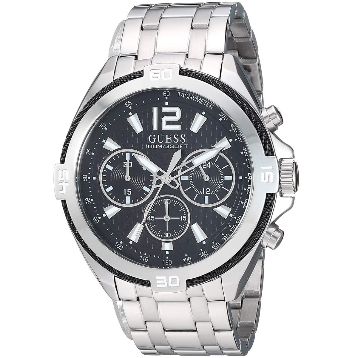  Shop Authentic Guess Surge Chronograph Black Dial Silver Steel Strap Watch for Men - W1258G1 - Luxxuri