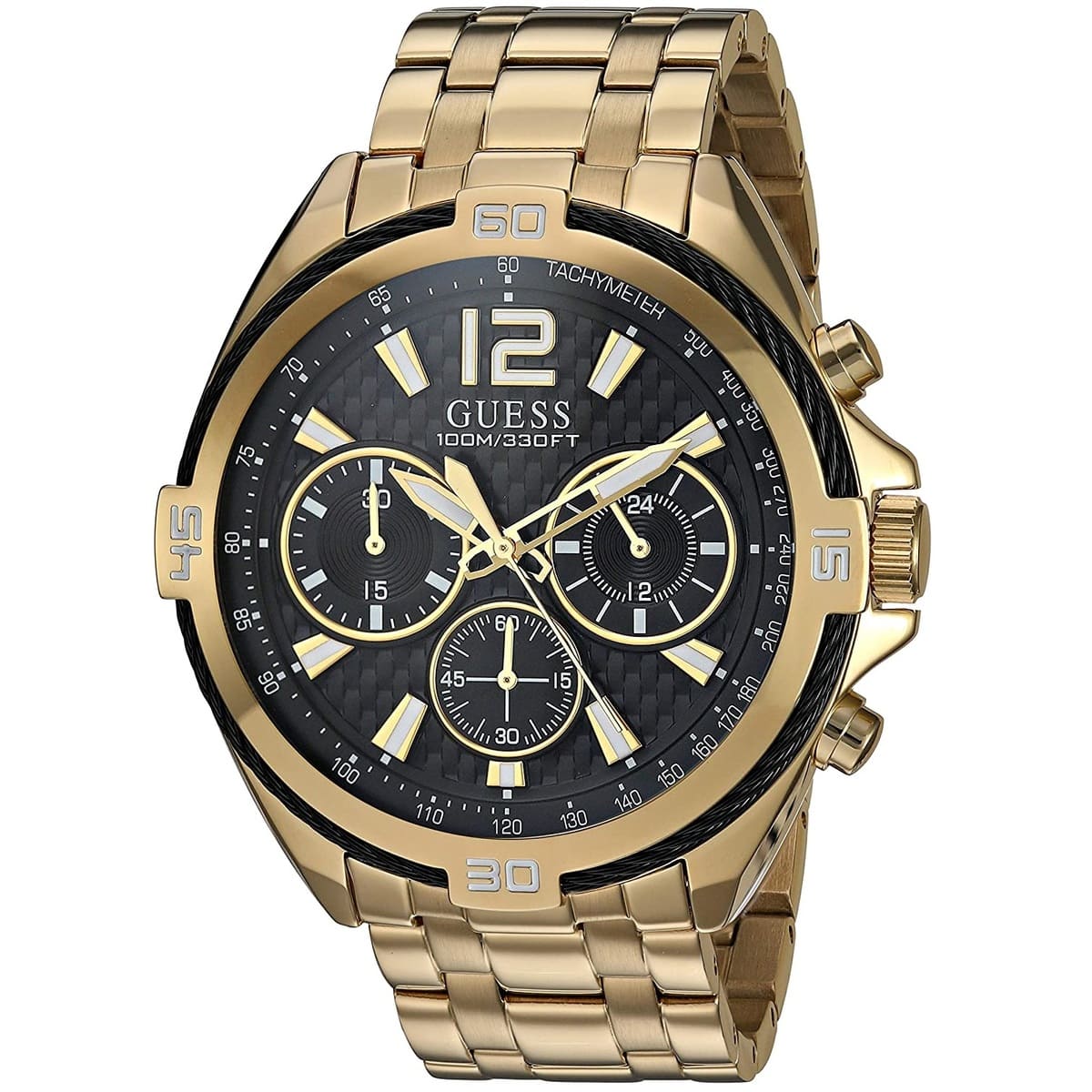 Guess Surge Chronograph Black Dial Gold Steel Strap Watch for Men - W1258G2
