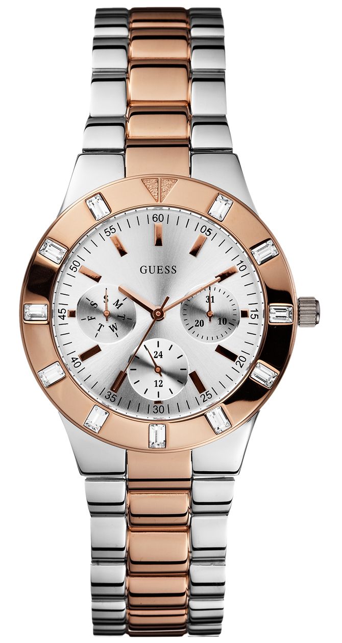  Shop Authentic Guess Glisten Chronograph Analog Silver Dial Two Tone Steel Strap Watch For Women - W14551L1 - Luxxuri
