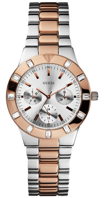  Shop Authentic Guess Glisten Chronograph Analog Silver Dial Two Tone Steel Strap Watch For Women - W14551L1 - Luxxuri