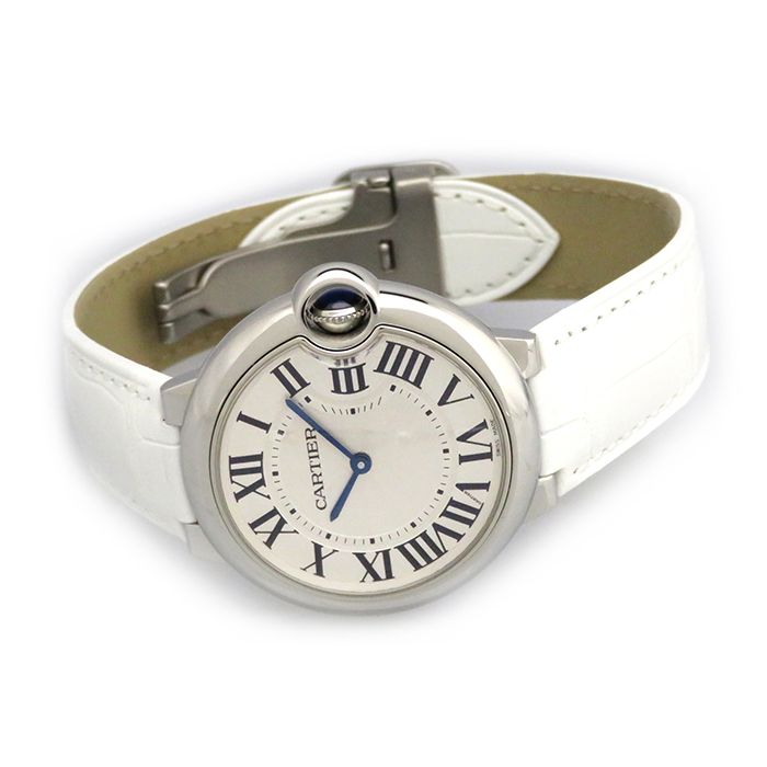  Shop Authentic Cartier Ballon Bleu de Cartier Silver Dial White Leather Strap Watch for Women - W6920087 - Luxxuri
