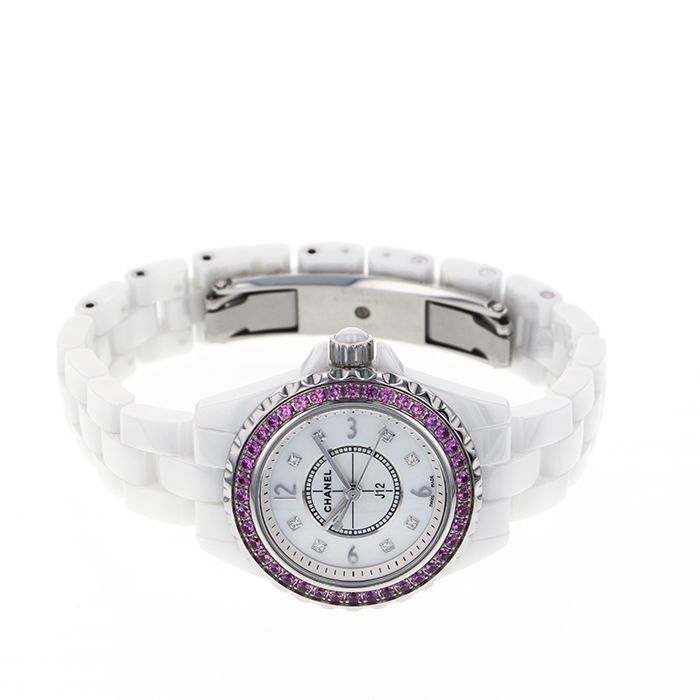  Shop Authentic Chanel J12 Quartz Diamonds Mother of Pearl White Dial White Steel Strap Watch for Women - J12 H3243 - Luxxuri