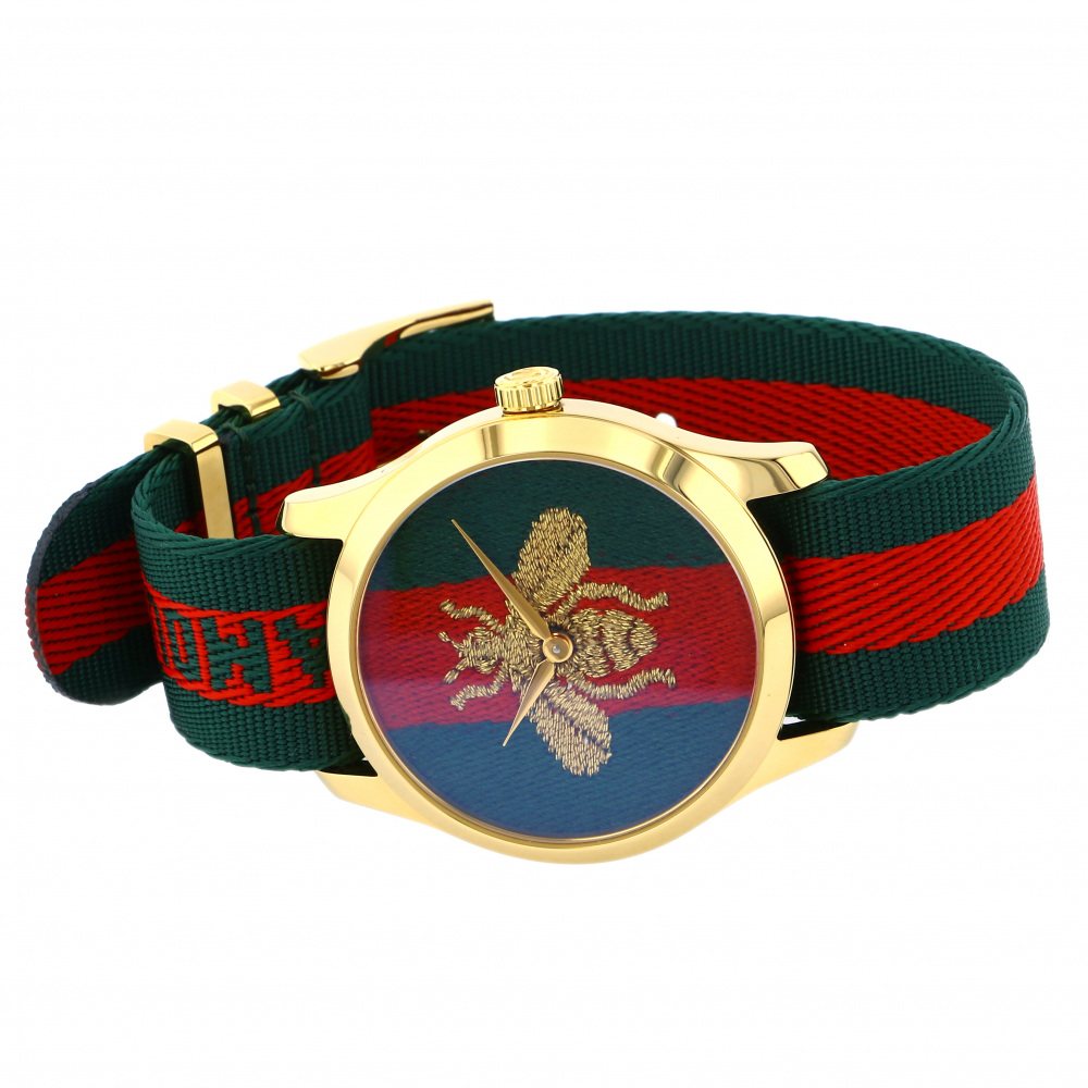  Shop Authentic Gucci G Timeless Quartz Green & Red Dial Green & Red NATO Strap Watch For Men - YA126487A - Luxxuri