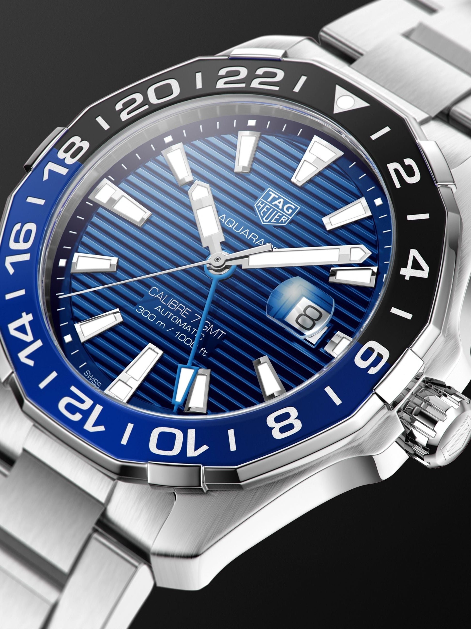  Shop Authentic Tag Heuer Aquaracer GMT Calibre 6 Automatic Blue Dial Silver Steel Strap Watch for Men - WAY201T.BA0927 - Luxxuri