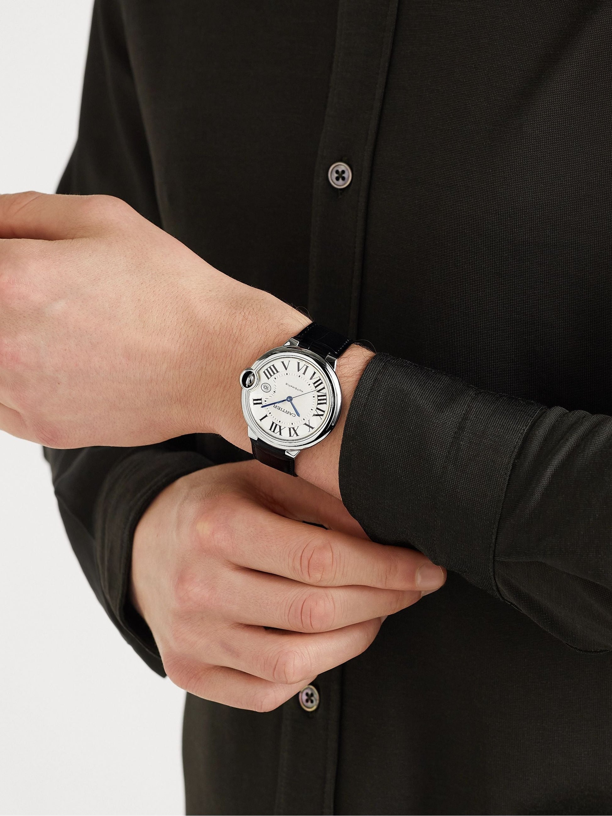  Shop Authentic Cartier Ballon Bleu de Cartier Silver Dial Black Leather Strap Watch for Men - WSBB0026 - Luxxuri