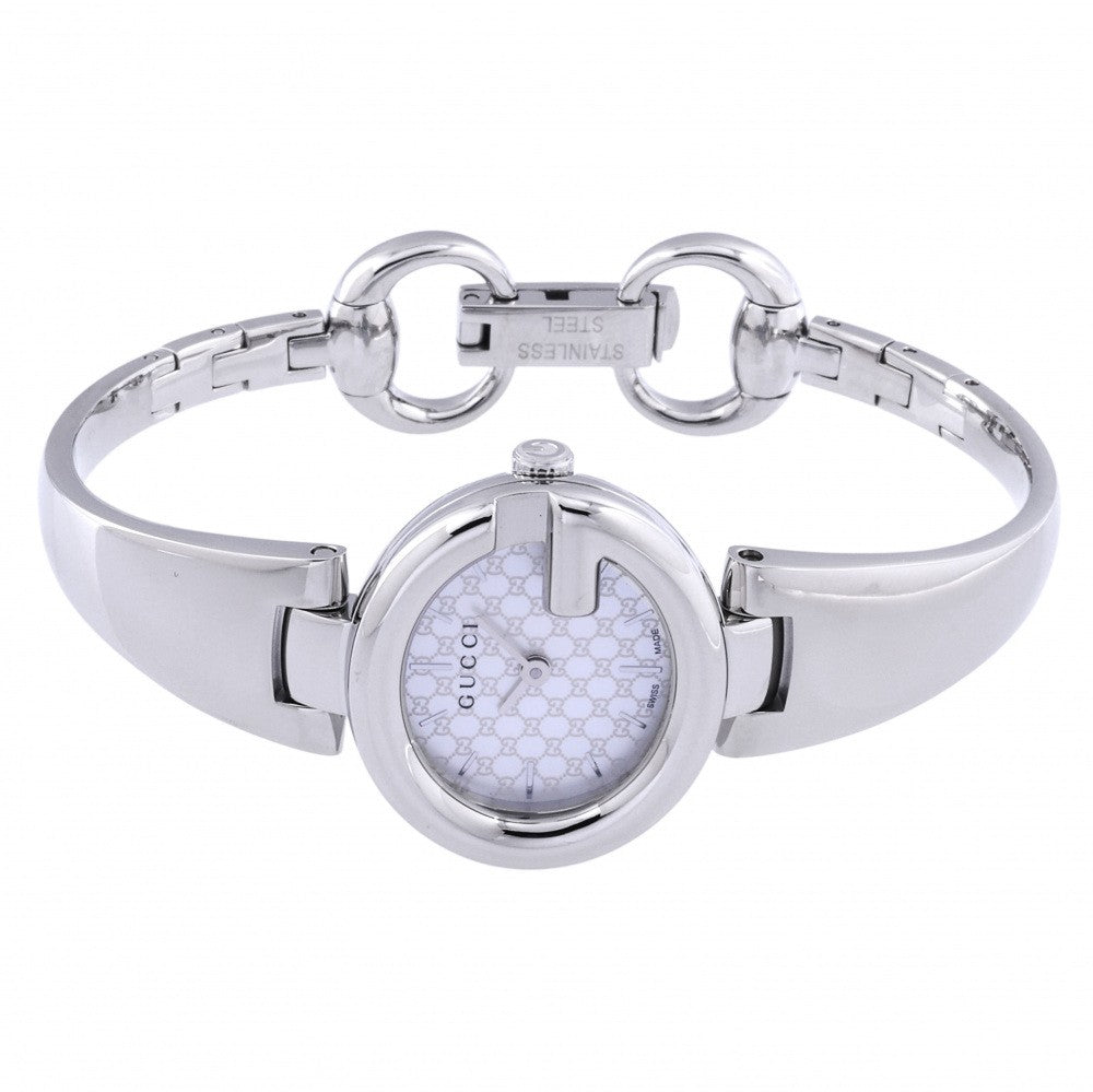  Shop Authentic Gucci Guccissima Quartz Silver Dial Silver Steel Strap Watch For Women - YA134511 - Luxxuri