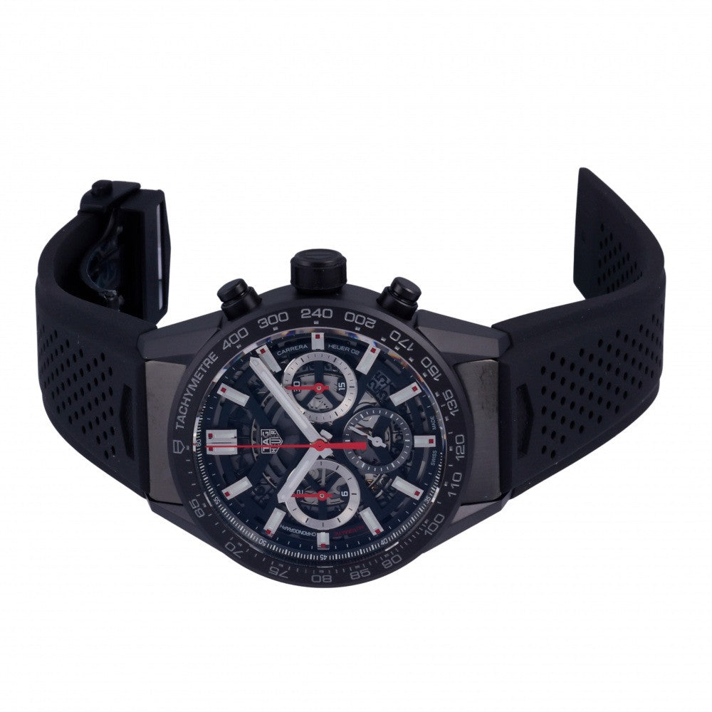  Shop Authentic Tag Heuer Carrera Chronograph Steel & Ceramic Black Dial Black Rubber Strap Watch for Men - CBG2090.FT6145 - Luxxuri