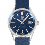  Shop Authentic Tag Heuer Carrera Quartz Diamonds Blue Dial Blue Leather Strap Watch for Women - WAR1114.FC6391 - Luxxuri