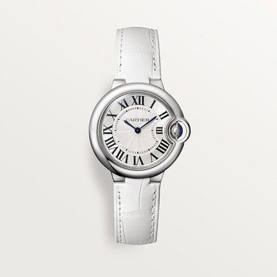  Shop Authentic Cartier Ballon Bleu De Cartier Silver Dial White Leather Strap Watch for Women - W6920086 - Luxxuri