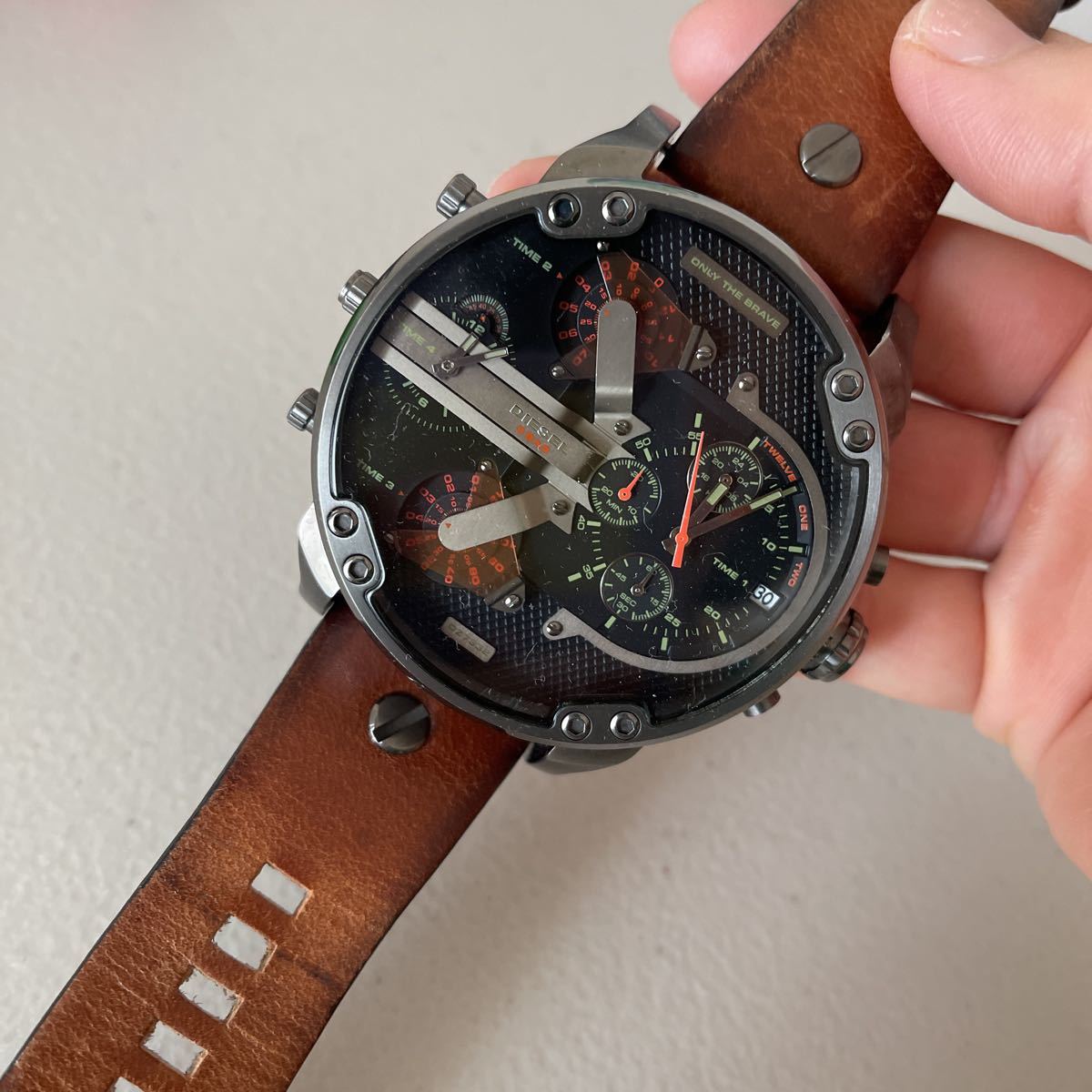 Diesel Mr Daddy 2.0 Black Dial Brown Leather Strap Watch For Men - DZ7332