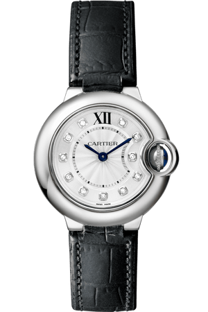  Shop Authentic Cartier Ballon Bleu de Cartier Diamonds Silver Dial Black Leather Strap Watch for Women - W4BB0008 - Luxxuri