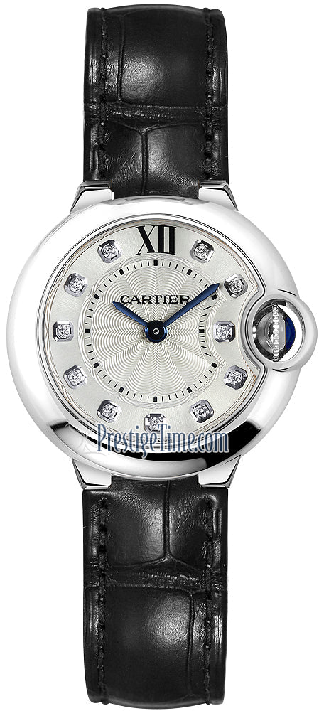  Shop Authentic Cartier Ballon Bleu de Cartier Diamonds Silver Dial Black Leather Strap Watch for Women - W4BB0008 - Luxxuri