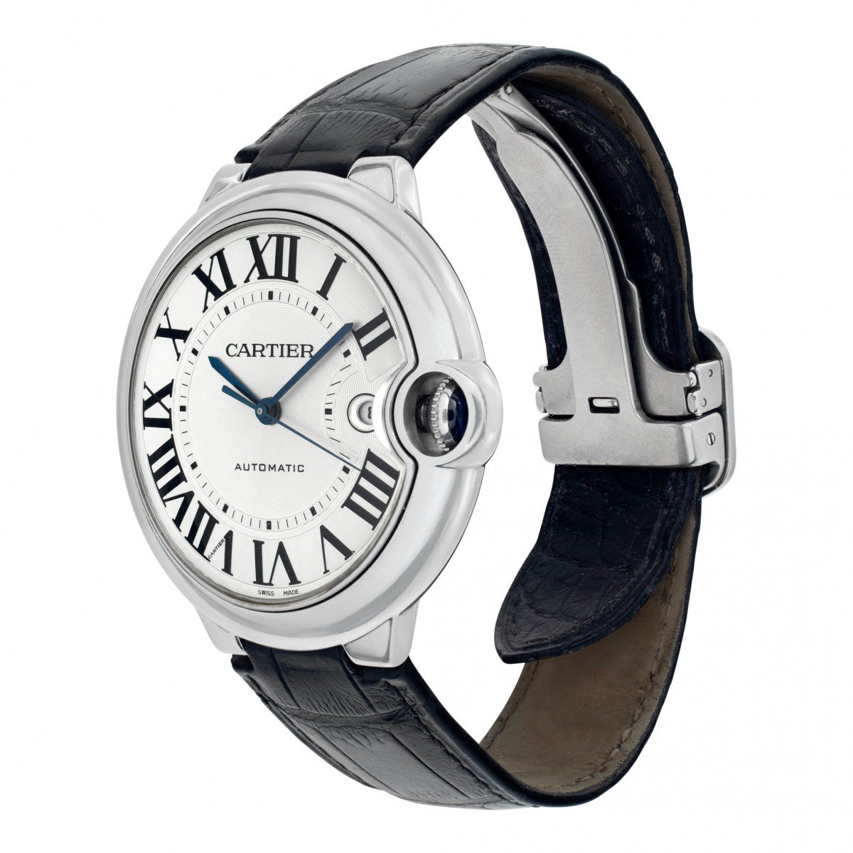  Shop Authentic Cartier Ballon Bleu de Cartier Silver Dial Black Leather Strap Watch for Men - WSBB0026 - Luxxuri