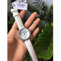  Shop Authentic Guess Mini Triangle Quartz Diamonds Silver Dial White Leather Strap Watch For Women - W65006L1 - Luxxuri