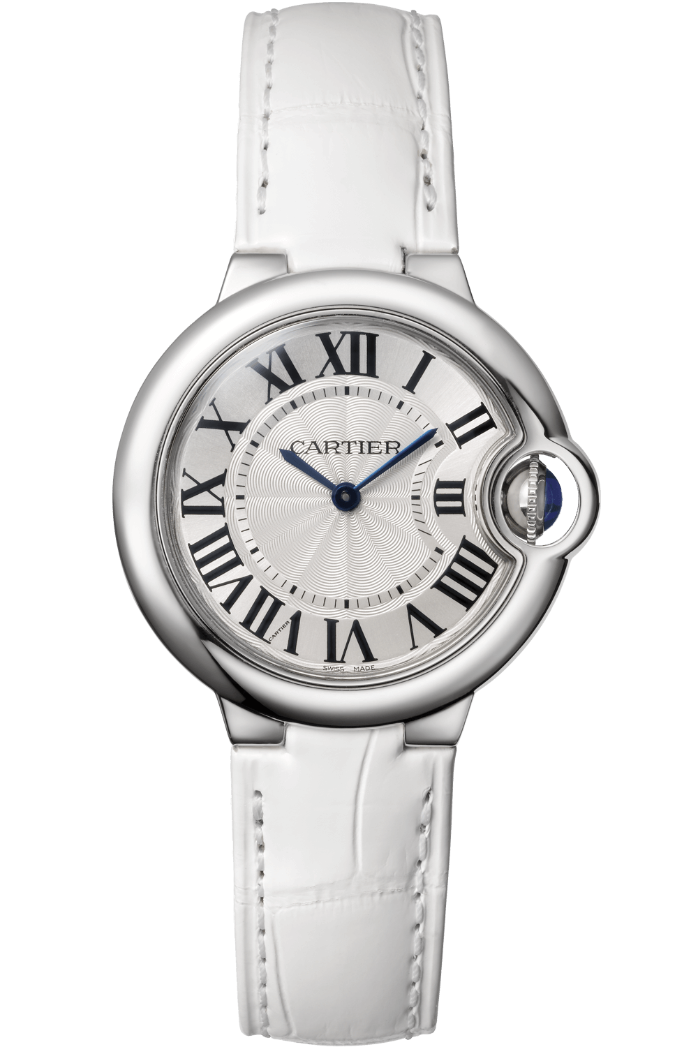  Shop Authentic Cartier Ballon Bleu De Cartier Silver Dial White Leather Strap Watch for Women - W6920086 - Luxxuri