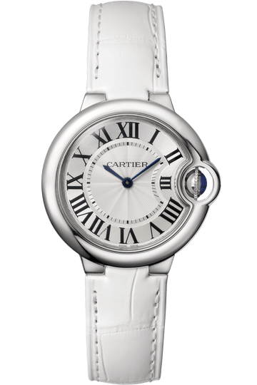  Shop Authentic Cartier Ballon Bleu De Cartier Silver Dial White Leather Strap Watch for Women - W6920086 - Luxxuri