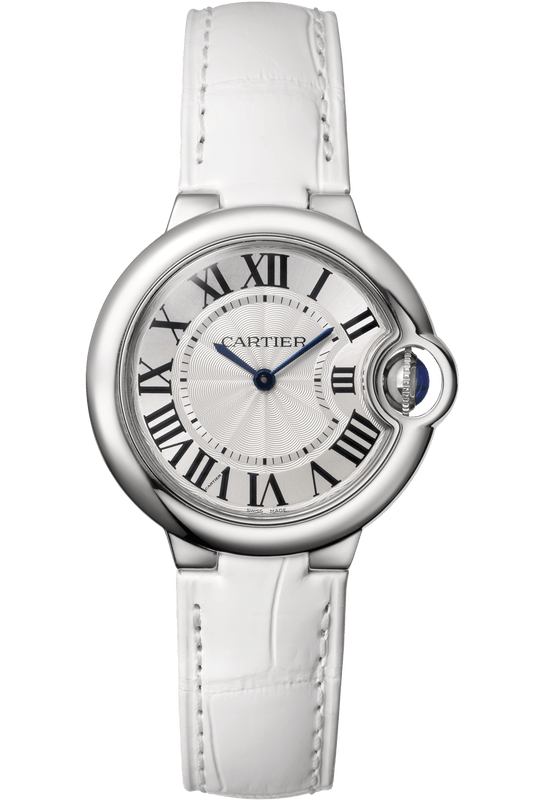  Shop Authentic Cartier Ballon Bleu De Cartier Silver Dial White Leather Strap Watch for Women - W6920086 - Luxxuri