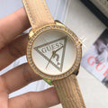  Shop Authentic Guess Mini Triangle Quartz White Dial Gold Leather Strap Watch For Women - W70015l1 - Luxxuri