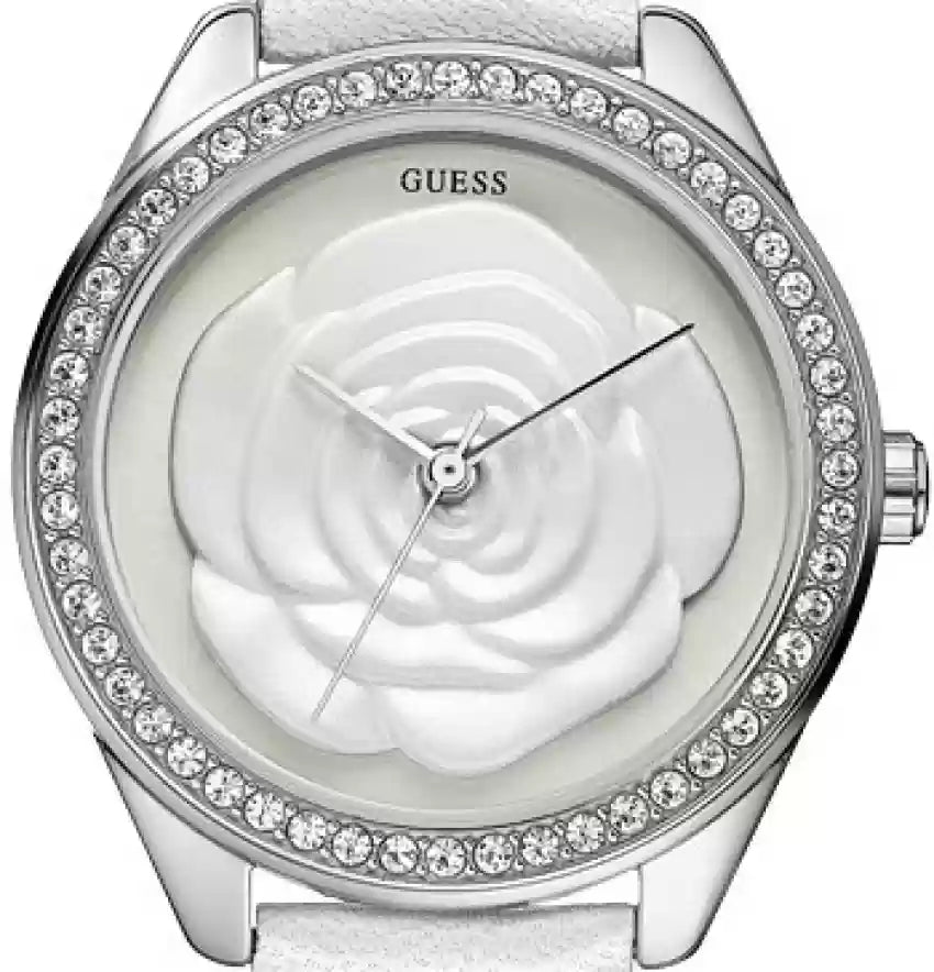  Shop Authentic Guess Rosette Analog White Dial White Leather Strap Watch For Women - W75043L1 - Luxxuri