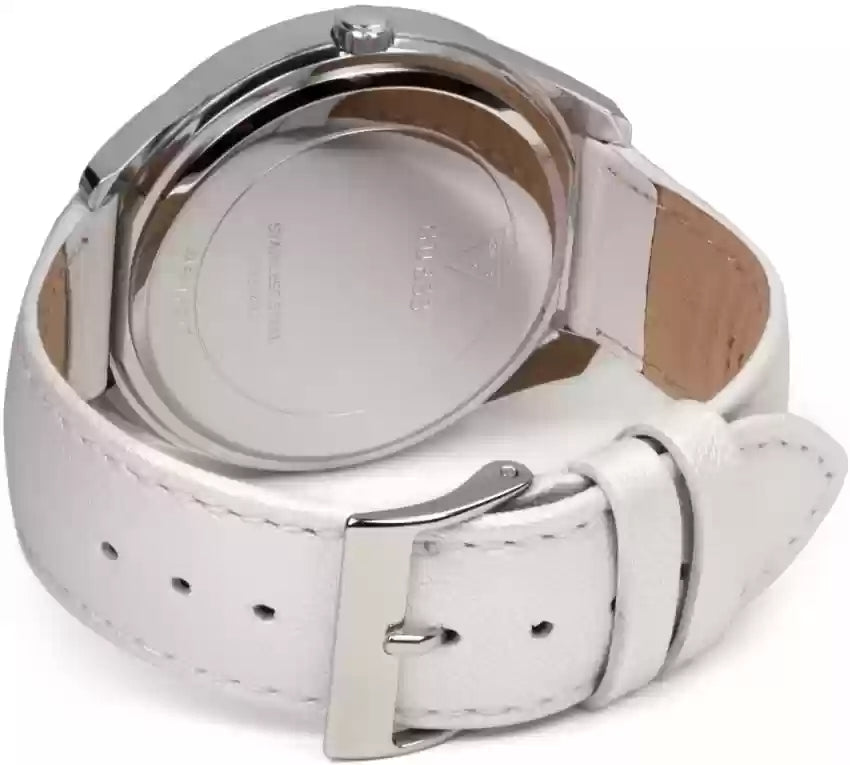  Shop Authentic Guess Rosette Analog White Dial White Leather Strap Watch For Women - W75043L1 - Luxxuri