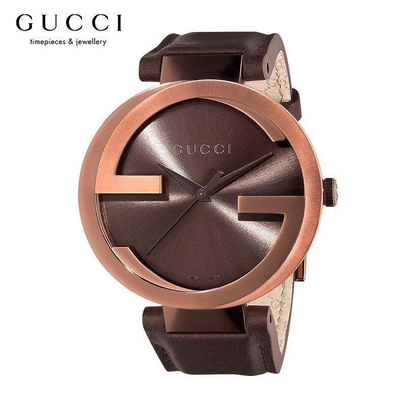  Shop Authentic Gucci Interlocking Iconic Brown Dial Brown Leather Strap Watch For Women - YA133207 - Luxxuri