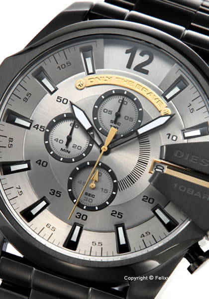  Shop Authentic Diesel Mega Chief Chronograph Grey Dial Black Steel Strap Watch For Men - DZ4479 - Luxxuri