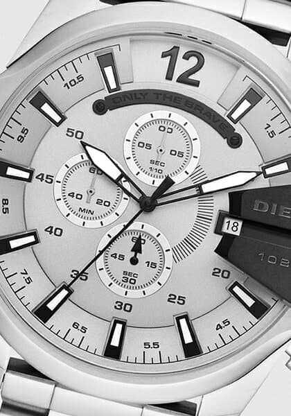  Shop Authentic Diesel Mega Chief Chronograph Silver Dial Silver Steel Strap Watch For Men - DZ4501 - Luxxuri