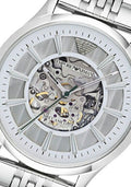  Shop Authentic Emporio Armani Meccanico Skeleton Silver Dial Silver Steel Strap Watch For Men - AR1945 - Luxxuri