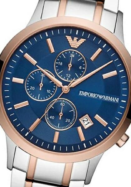  Shop Authentic Emporio Armani Renato Chronograph Blue Dial Two Tone Steel Strap Watch For Men - AR80025 - Luxxuri