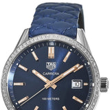  Shop Authentic Tag Heuer Carrera Quartz Diamonds Blue Dial Blue Leather Strap Watch for Women - WAR1114.FC6391 - Luxxuri
