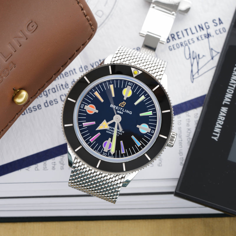  Shop Authentic Breitling Superocean Heritage '57 Black Dial Silver Mesh Bracelet Watch for Men - A103701A1B1A1 - Luxxuri