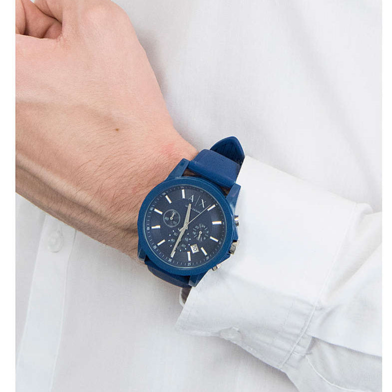  Shop Authentic Armani Exchange Outerbanks Chronograph Blue Dial Blue Silicone Strap Watch For Men - AX1327 - Luxxuri