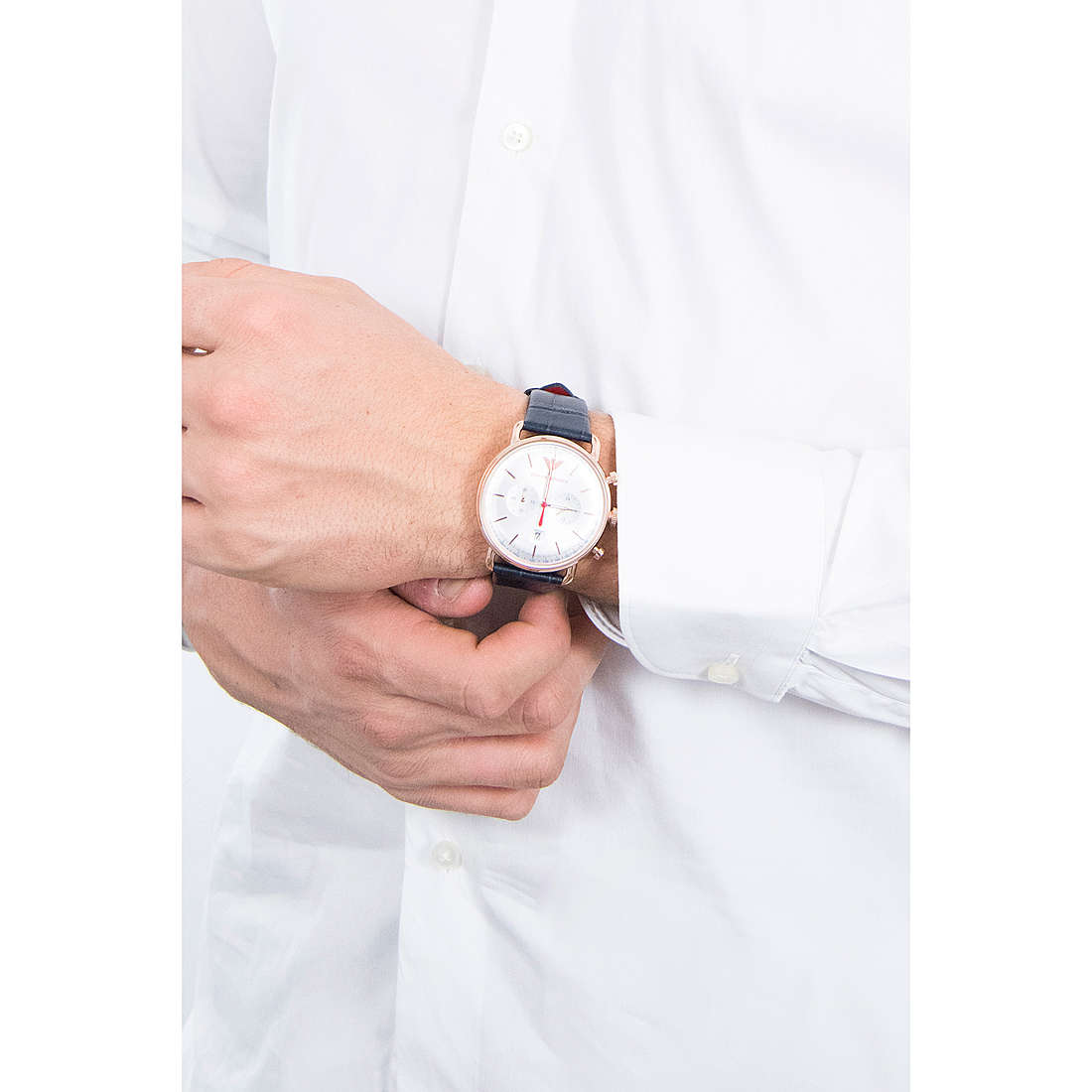 Emporio Armani Aviator Silver Dial Blue Leather Strap Watch For Men - AR11123