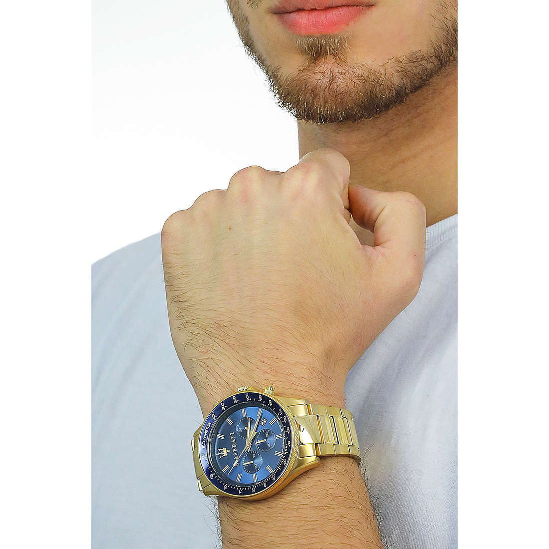  Shop Authentic Maserati SFIDA Analog Blue Dial Gold Stainless Steel Watch For Men - R8873640008 - Luxxuri