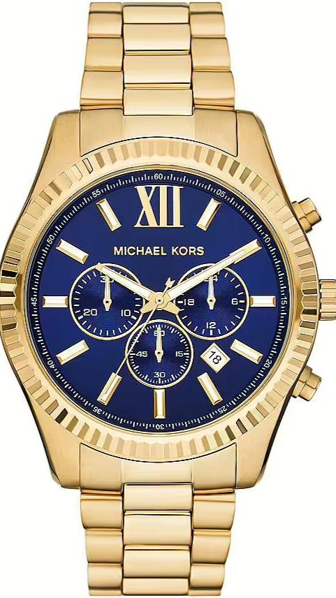  Shop Authentic Michael Kors Lexington Chronograph Blue Dial Gold Steel Strap Watch for Men - MK9153 - Luxxuri