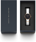  Shop Authentic Daniel Wellington Classic Petite Dover Black Dial White NATO Strap Watch For Women - DW001000314 - Luxxuri