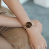  Shop Authentic Daniel Wellington Petite Amber Brown Dial Gold Mesh Strap Watch For Women - DW00100476 - Luxxuri