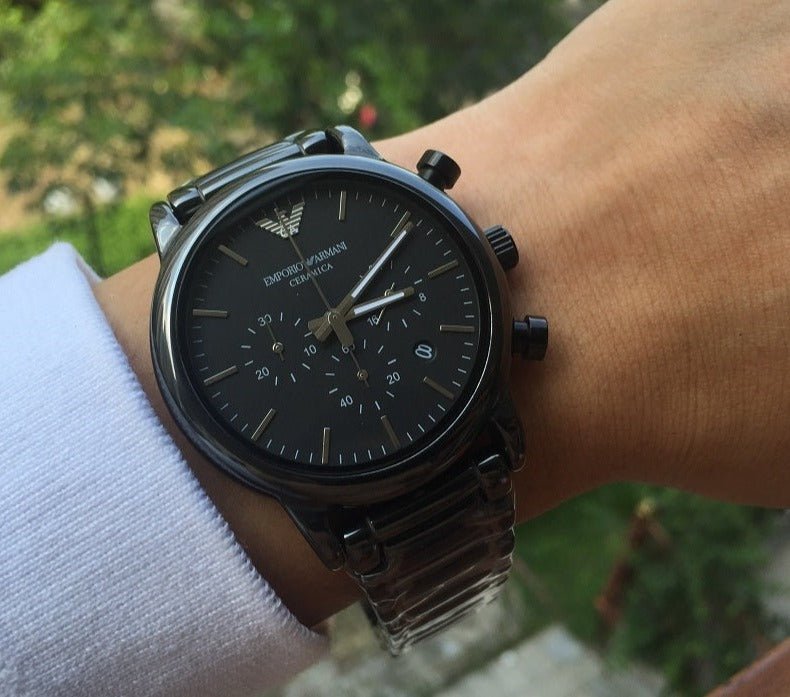  Shop Authentic Emporio Armani Luigi Chronograph Black Dial Black Stainless Steel Watch For Men - AR1507 - Luxxuri