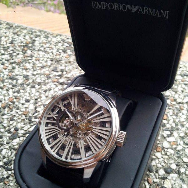  Shop Authentic Emporio Armani Meccanico Automatic Black Dial Leather Strap Watch For Men - AR4629 - Luxxuri