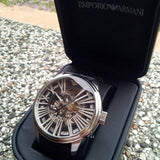  Shop Authentic Emporio Armani Meccanico Automatic Black Dial Leather Strap Watch For Men - AR4629 - Luxxuri
