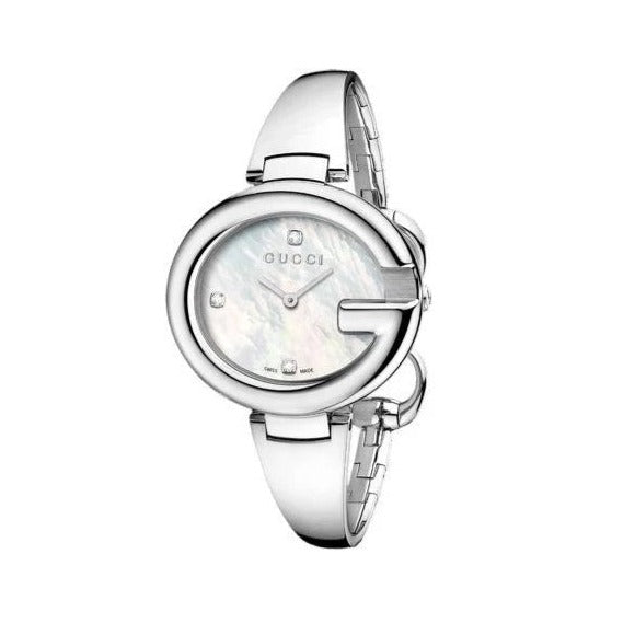  Shop Authentic Gucci Guccissima Diamonds Mother of Pearl Dial Silver Steel Strap Watch For Women - YA134303 - Luxxuri