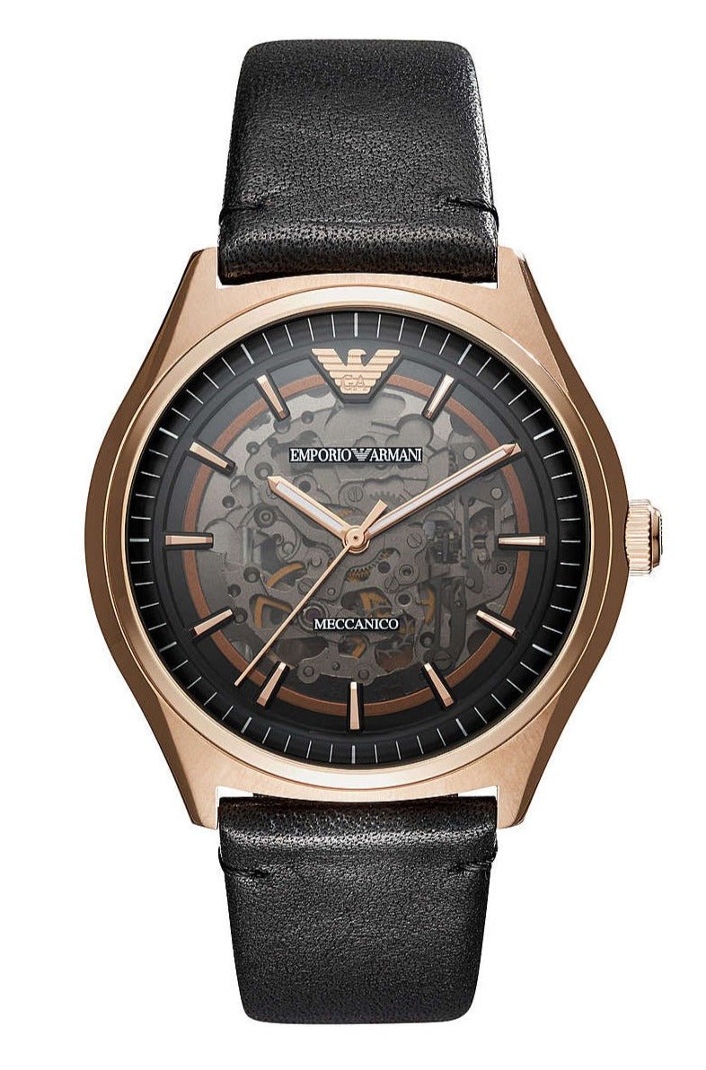  Shop Authentic Emporio Armani Meccanico Black Dial Black Leather Watch For Men - AR60004 - Luxxuri