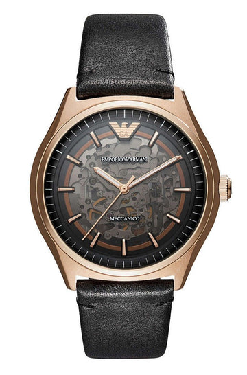  Shop Authentic Emporio Armani Meccanico Black Dial Black Leather Watch For Men - AR60004 - Luxxuri