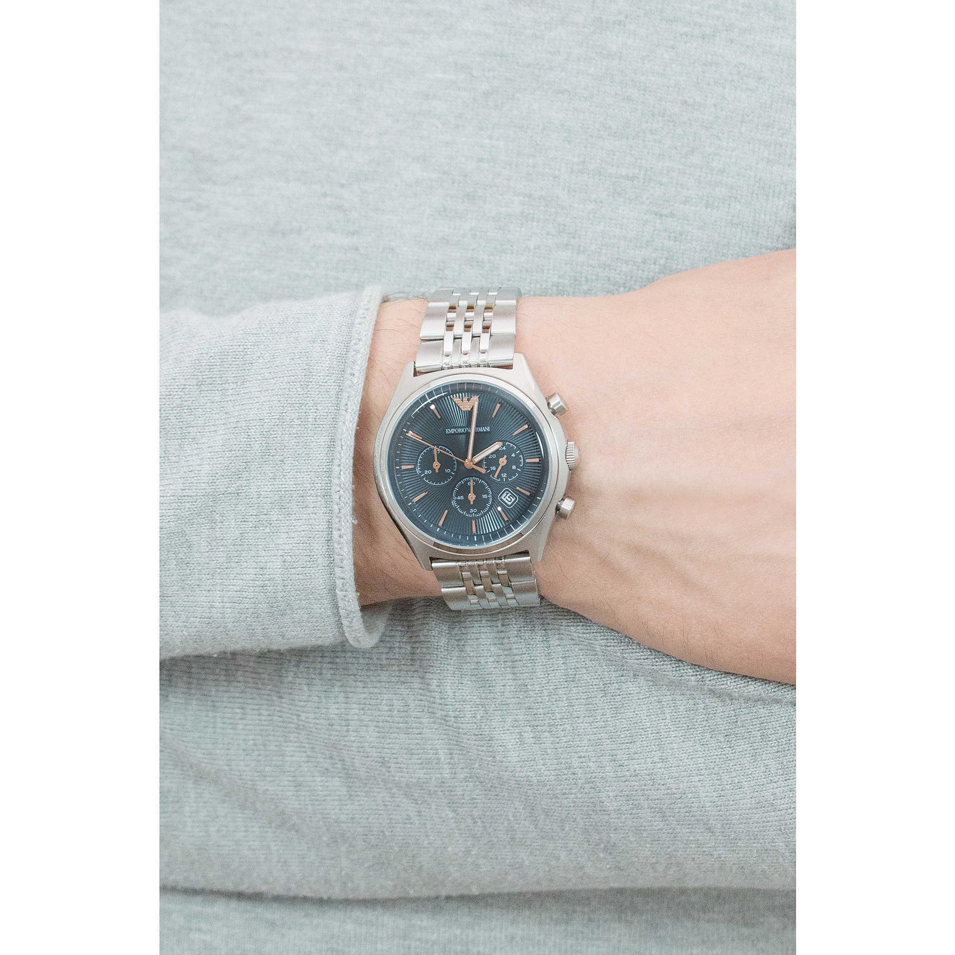  Shop Authentic Emporio Armani Luigi Chronograph Quartz Blue Dial Silver Steel Strap Watch For Men - AR1974 - Luxxuri