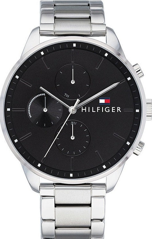  Shop Authentic Tommy Hilfiger Chase Quartz Black Dial Silver Steel Strap Watch For Men - 1791485 - Luxxuri